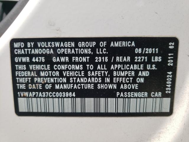 Photo 9 VIN: 1VWAP7A37CC003964 - VOLKSWAGEN PASSAT 