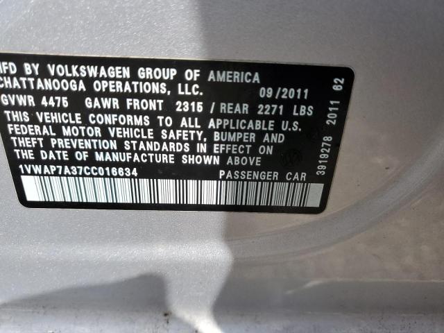 Photo 11 VIN: 1VWAP7A37CC016634 - VOLKSWAGEN PASSAT 