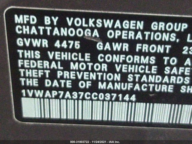 Photo 8 VIN: 1VWAP7A37CC037144 - VOLKSWAGEN PASSAT 