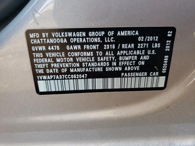 Photo 9 VIN: 1VWAP7A37CC052047 - VOLKSWAGEN PASSAT 