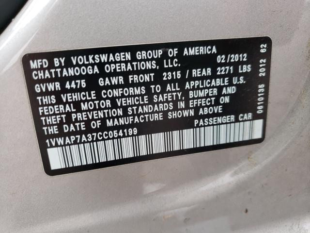 Photo 9 VIN: 1VWAP7A37CC054199 - VOLKSWAGEN PASSAT 