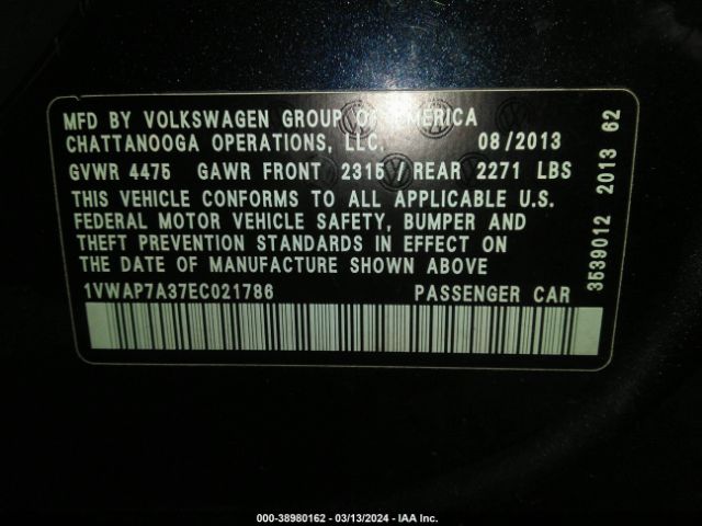 Photo 8 VIN: 1VWAP7A37EC021786 - VOLKSWAGEN PASSAT 