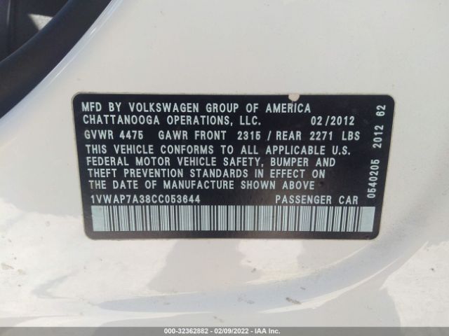 Photo 8 VIN: 1VWAP7A38CC053644 - VOLKSWAGEN PASSAT 