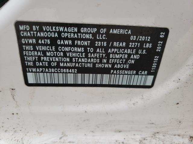 Photo 9 VIN: 1VWAP7A38CC068452 - VOLKSWAGEN PASSAT 