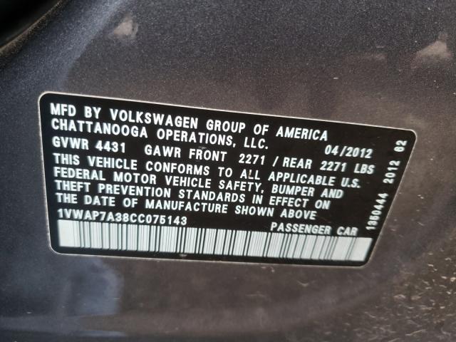 Photo 9 VIN: 1VWAP7A38CC075143 - VOLKSWAGEN PASSAT SE 