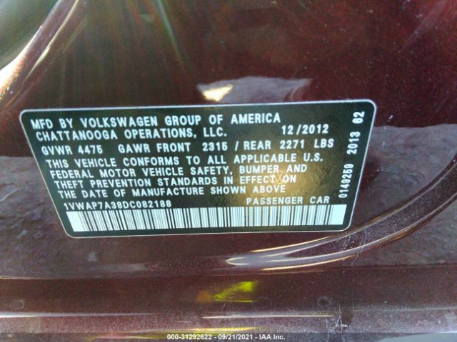 Photo 8 VIN: 1VWAP7A38DC082188 - VOLKSWAGEN PASSAT 