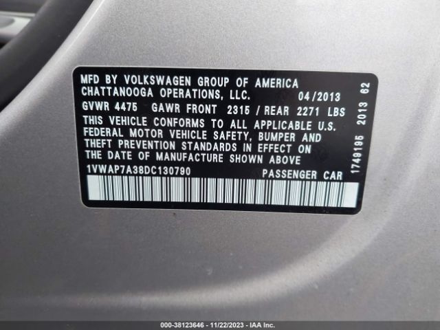 Photo 8 VIN: 1VWAP7A38DC130790 - VOLKSWAGEN PASSAT 