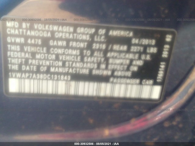 Photo 8 VIN: 1VWAP7A38DC131843 - VOLKSWAGEN PASSAT 