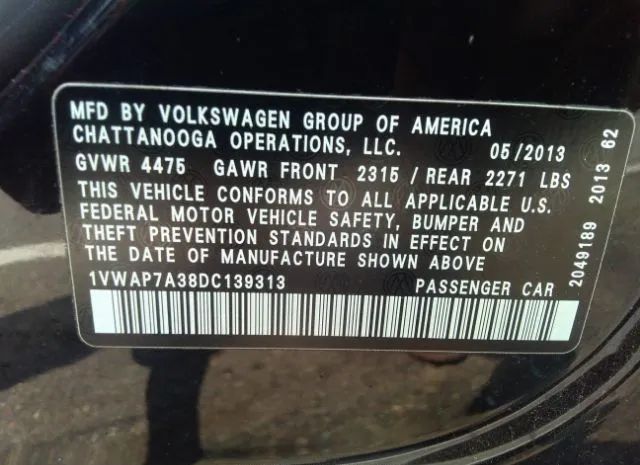 Photo 8 VIN: 1VWAP7A38DC139313 - VOLKSWAGEN PASSAT 