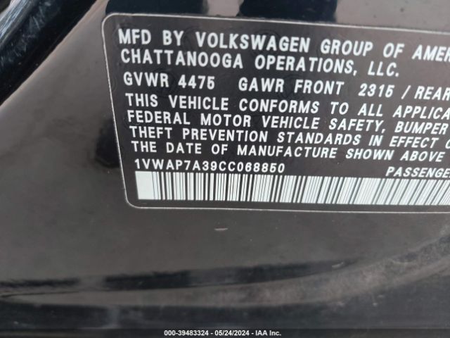 Photo 8 VIN: 1VWAP7A39CC068850 - VOLKSWAGEN PASSAT 