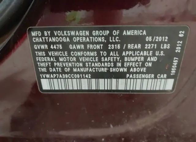 Photo 8 VIN: 1VWAP7A39CC091142 - VOLKSWAGEN PASSAT 