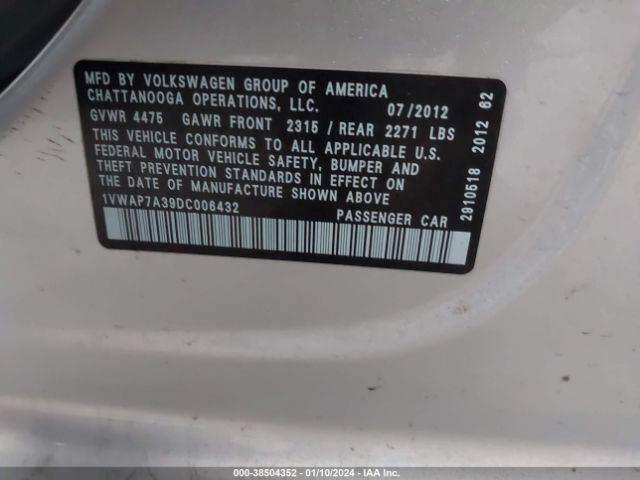 Photo 8 VIN: 1VWAP7A39DC006432 - VOLKSWAGEN PASSAT 