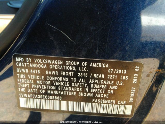 Photo 8 VIN: 1VWAP7A39EC008666 - VOLKSWAGEN PASSAT 