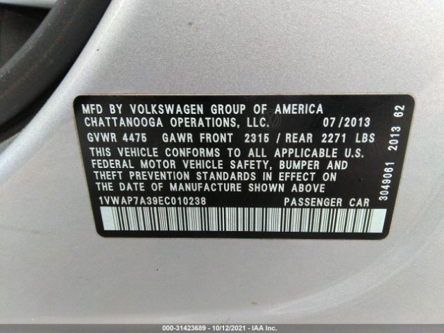 Photo 8 VIN: 1VWAP7A39EC010238 - VOLKSWAGEN PASSAT 