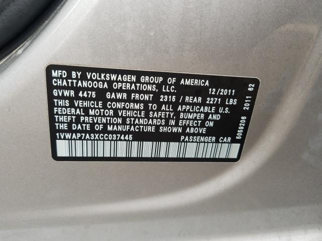 Photo 9 VIN: 1VWAP7A3XCC037445 - VOLKSWAGEN PASSAT 