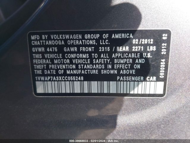 Photo 8 VIN: 1VWAP7A3XCC055248 - VOLKSWAGEN PASSAT 