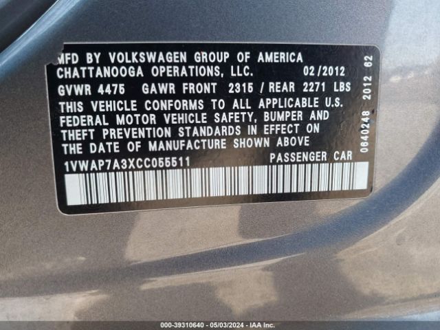 Photo 8 VIN: 1VWAP7A3XCC055511 - VOLKSWAGEN PASSAT 