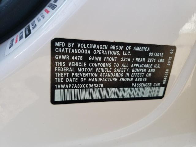 Photo 12 VIN: 1VWAP7A3XCC063379 - VOLKSWAGEN PASSAT 