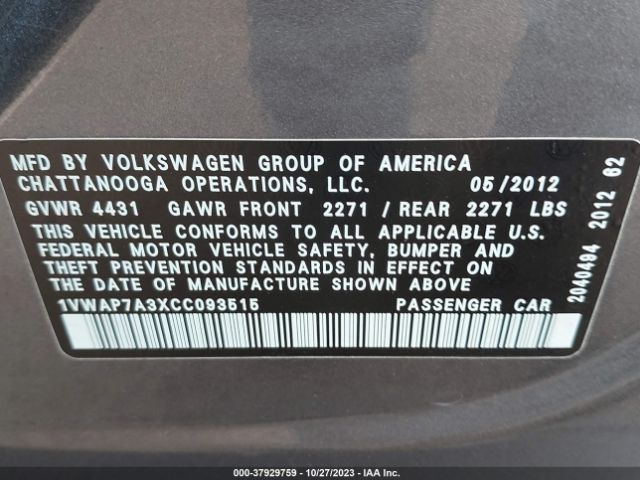 Photo 8 VIN: 1VWAP7A3XCC093515 - VOLKSWAGEN PASSAT 