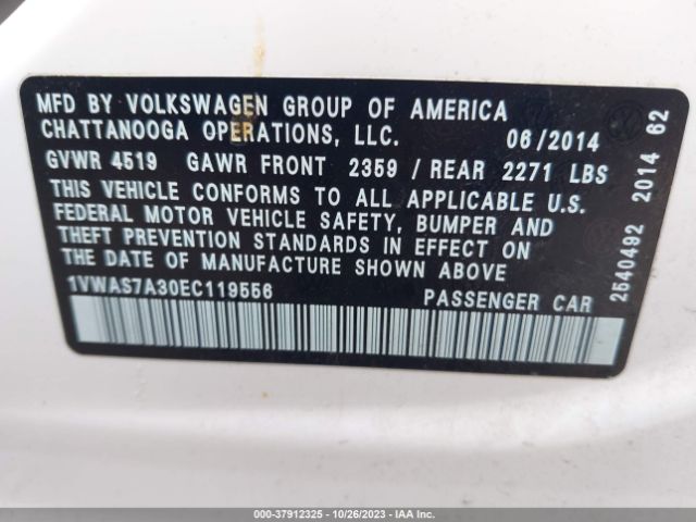 Photo 8 VIN: 1VWAS7A30EC119556 - VOLKSWAGEN PASSAT 