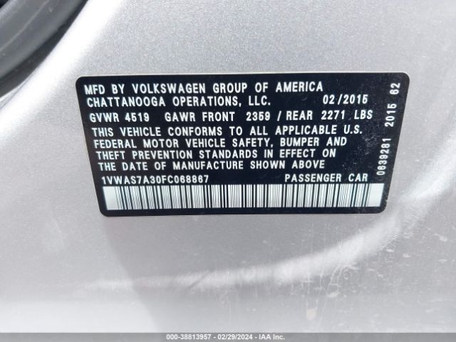 Photo 8 VIN: 1VWAS7A30FC068867 - VOLKSWAGEN PASSAT 