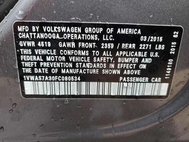 Photo 12 VIN: 1VWAS7A30FC080534 - VOLKSWAGEN PASSAT S 