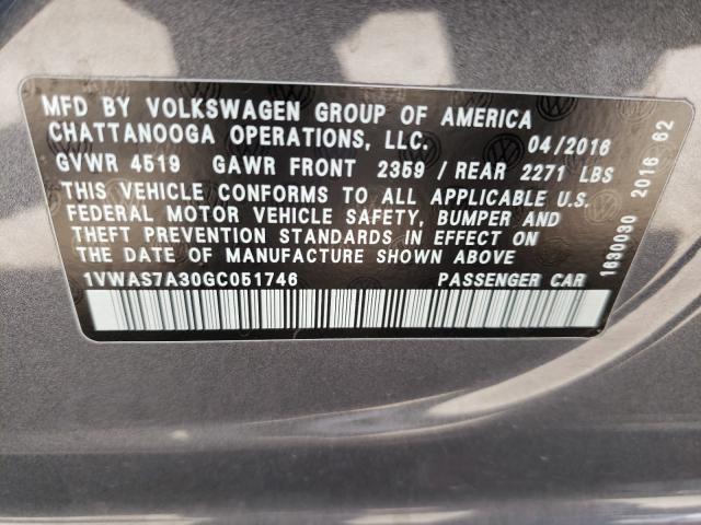 Photo 9 VIN: 1VWAS7A30GC051746 - VOLKSWAGEN PASSAT 