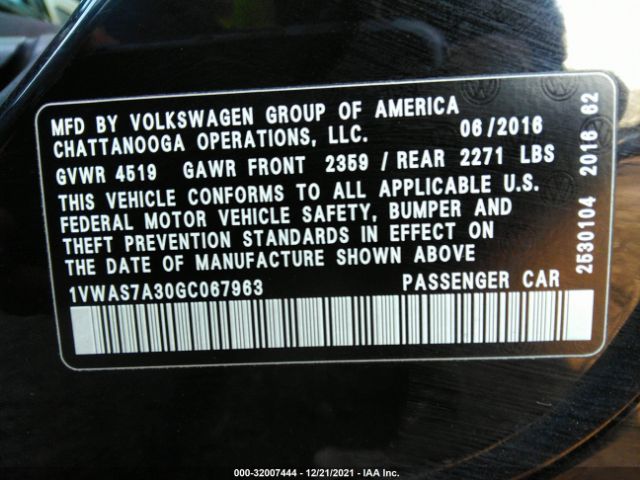 Photo 8 VIN: 1VWAS7A30GC067963 - VOLKSWAGEN PASSAT 