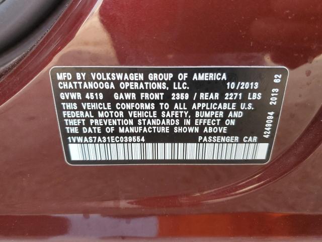 Photo 12 VIN: 1VWAS7A31EC039554 - VOLKSWAGEN PASSAT S 