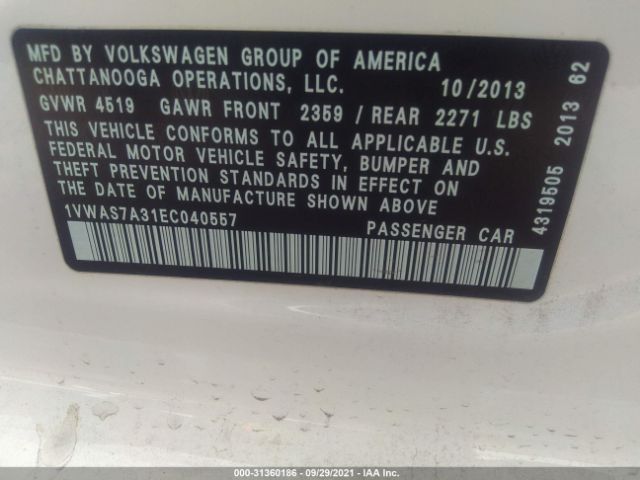 Photo 8 VIN: 1VWAS7A31EC040557 - VOLKSWAGEN PASSAT 