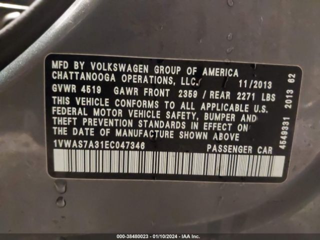 Photo 8 VIN: 1VWAS7A31EC047346 - VOLKSWAGEN PASSAT 