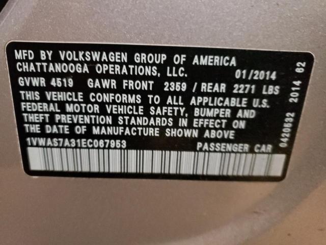 Photo 9 VIN: 1VWAS7A31EC067953 - VOLKSWAGEN PASSAT S 