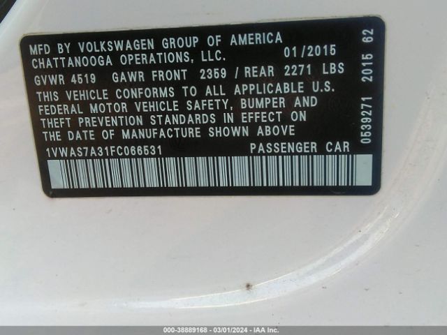 Photo 8 VIN: 1VWAS7A31FC066531 - VOLKSWAGEN PASSAT 