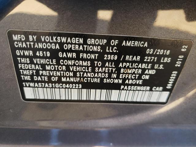 Photo 9 VIN: 1VWAS7A31GC040223 - VOLKSWAGEN PASSAT 