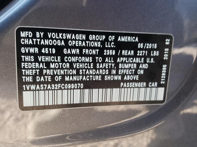 Photo 9 VIN: 1VWAS7A32FC099070 - VOLKSWAGEN PASSAT 