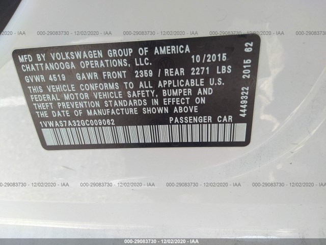 Photo 8 VIN: 1VWAS7A32GC009062 - VOLKSWAGEN PASSAT 