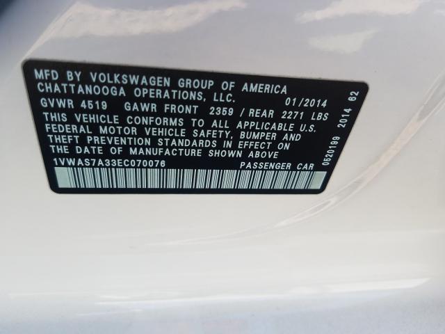 Photo 9 VIN: 1VWAS7A33EC070076 - VOLKSWAGEN PASSAT 