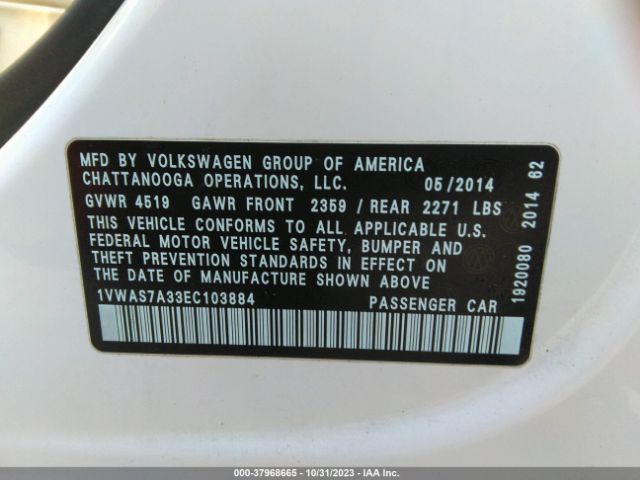 Photo 8 VIN: 1VWAS7A33EC103884 - VOLKSWAGEN PASSAT 