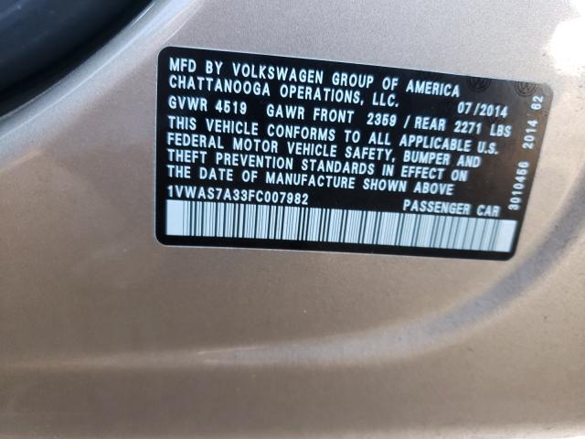 Photo 9 VIN: 1VWAS7A33FC007982 - VOLKSWAGEN PASSAT S 