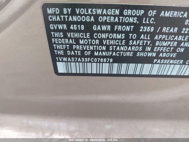 Photo 8 VIN: 1VWAS7A33FC076879 - VOLKSWAGEN PASSAT 