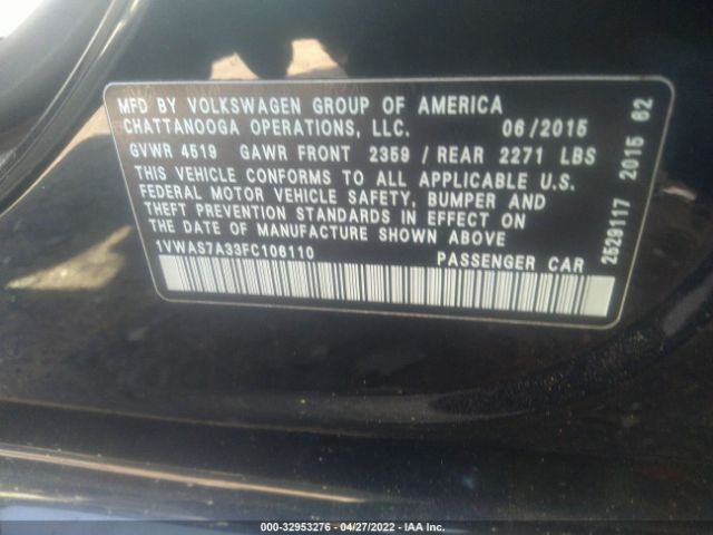 Photo 8 VIN: 1VWAS7A33FC106110 - VOLKSWAGEN PASSAT 