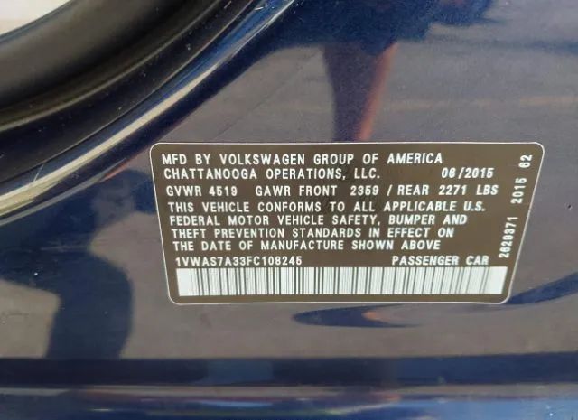 Photo 8 VIN: 1VWAS7A33FC108245 - VOLKSWAGEN PASSAT 