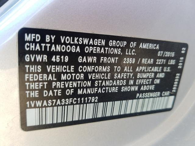 Photo 9 VIN: 1VWAS7A33FC111792 - VOLKSWAGEN PASSAT 