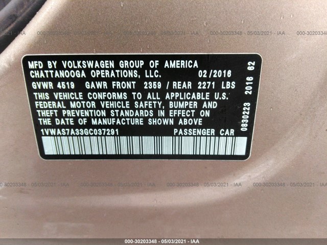 Photo 8 VIN: 1VWAS7A33GC037291 - VOLKSWAGEN PASSAT 