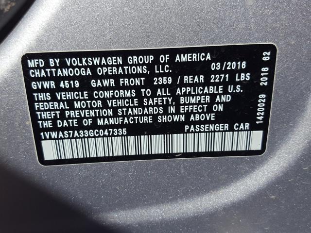 Photo 9 VIN: 1VWAS7A33GC047335 - VOLKSWAGEN PASSAT 