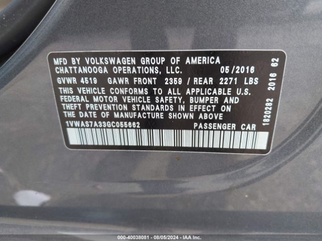 Photo 8 VIN: 1VWAS7A33GC055662 - VOLKSWAGEN PASSAT 