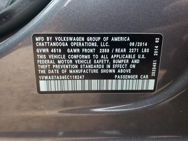 Photo 9 VIN: 1VWAS7A34EC118247 - VOLKSWAGEN PASSAT 