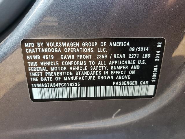 Photo 9 VIN: 1VWAS7A34FC016335 - VOLKSWAGEN PASSAT 