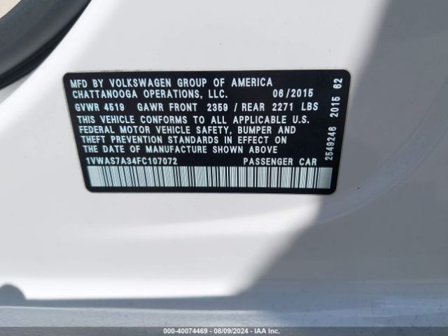 Photo 8 VIN: 1VWAS7A34FC107072 - VOLKSWAGEN PASSAT 