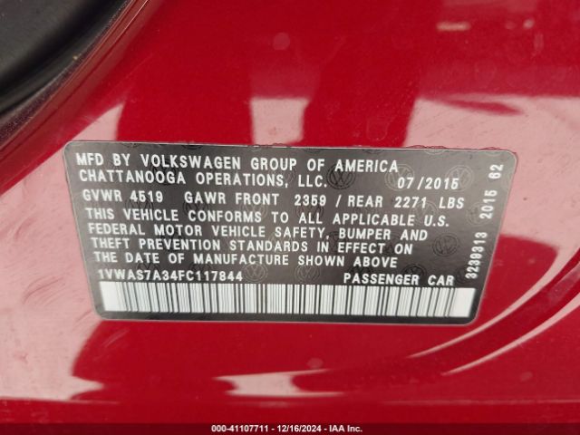 Photo 8 VIN: 1VWAS7A34FC117844 - VOLKSWAGEN PASSAT 